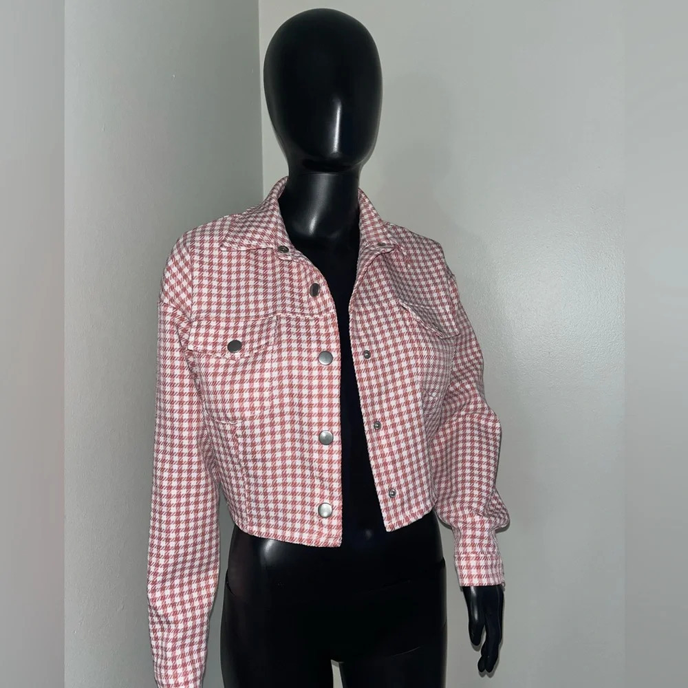 MISSGUIDED Pink/Red Gingham Jacket